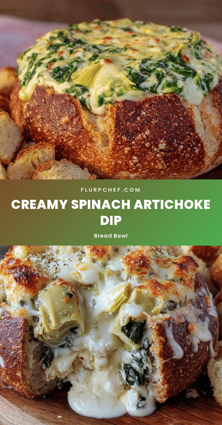 creamy spinach artichoke dip stuffed bread bowl recipe