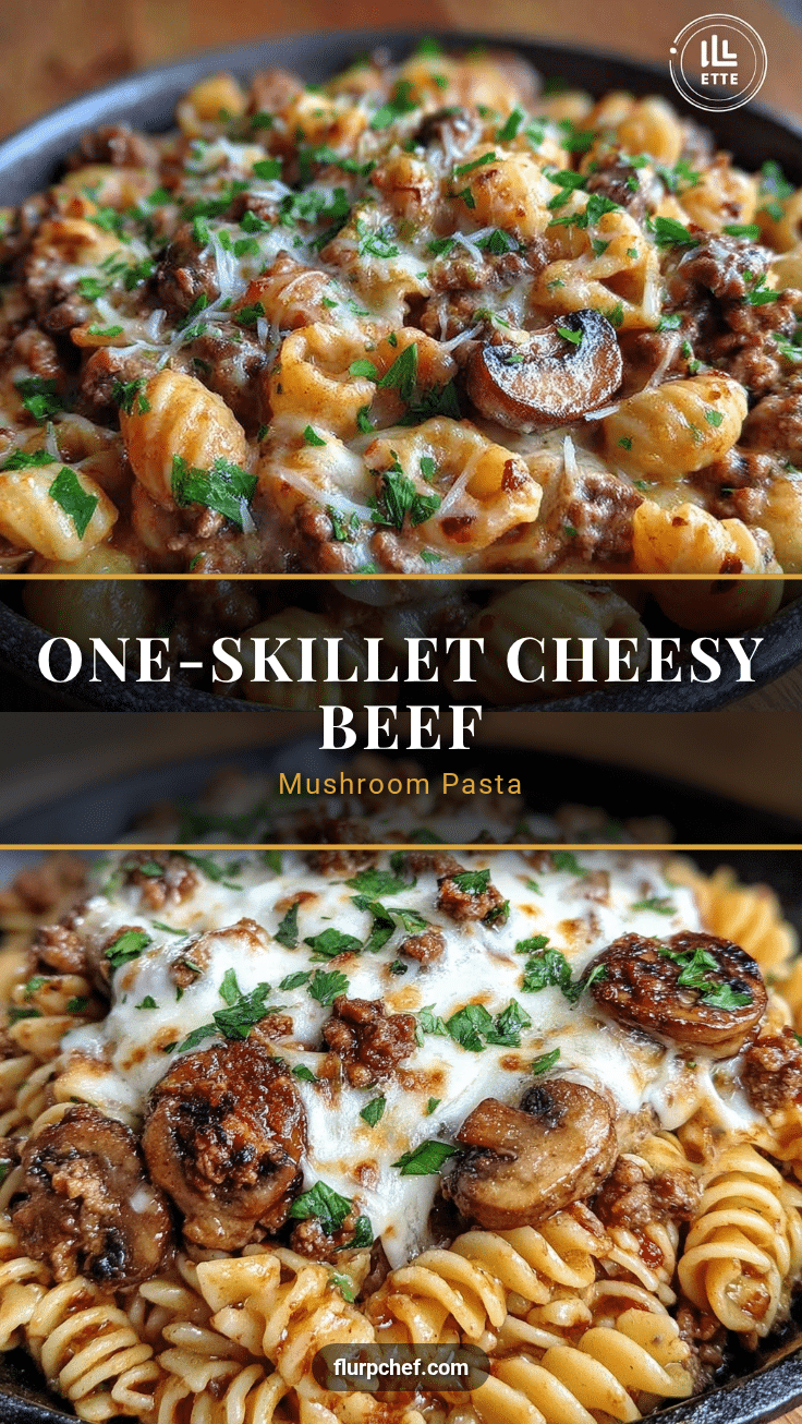 creamy one-skillet cheesy ground beef and mushroom pasta recipe