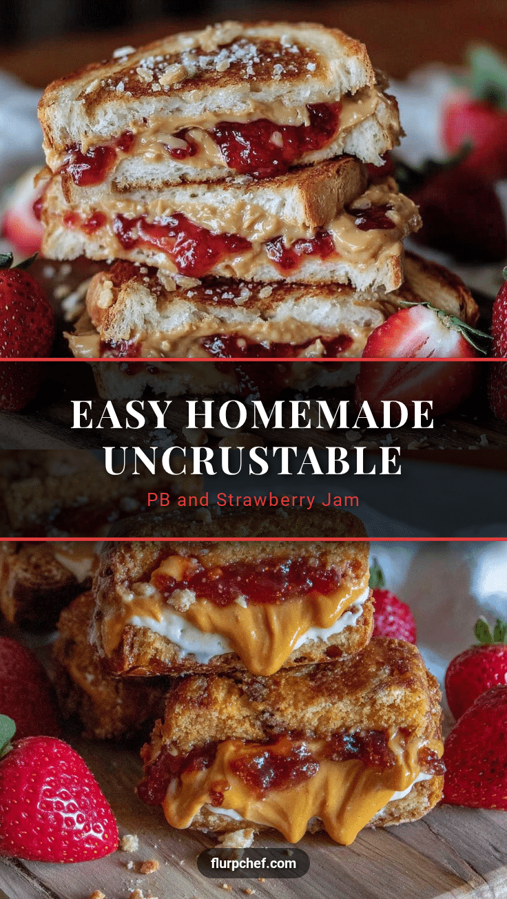 homemade uncrustable peanut butter and strawberry jam sandwiches recipe