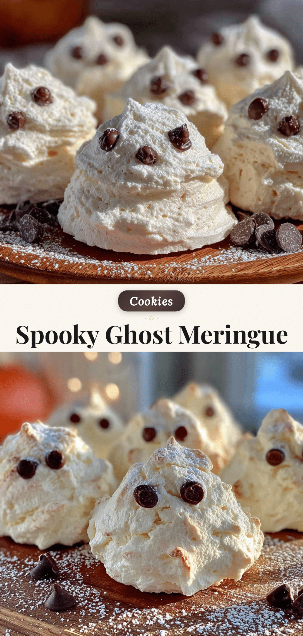 Easy Ghost Meringue Cookies with Chocolate Chip Eyes recipe