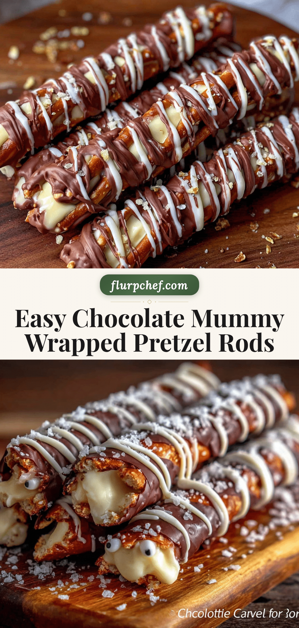 Easy Chocolate Mummy Wrapped Pretzel Rods recipe