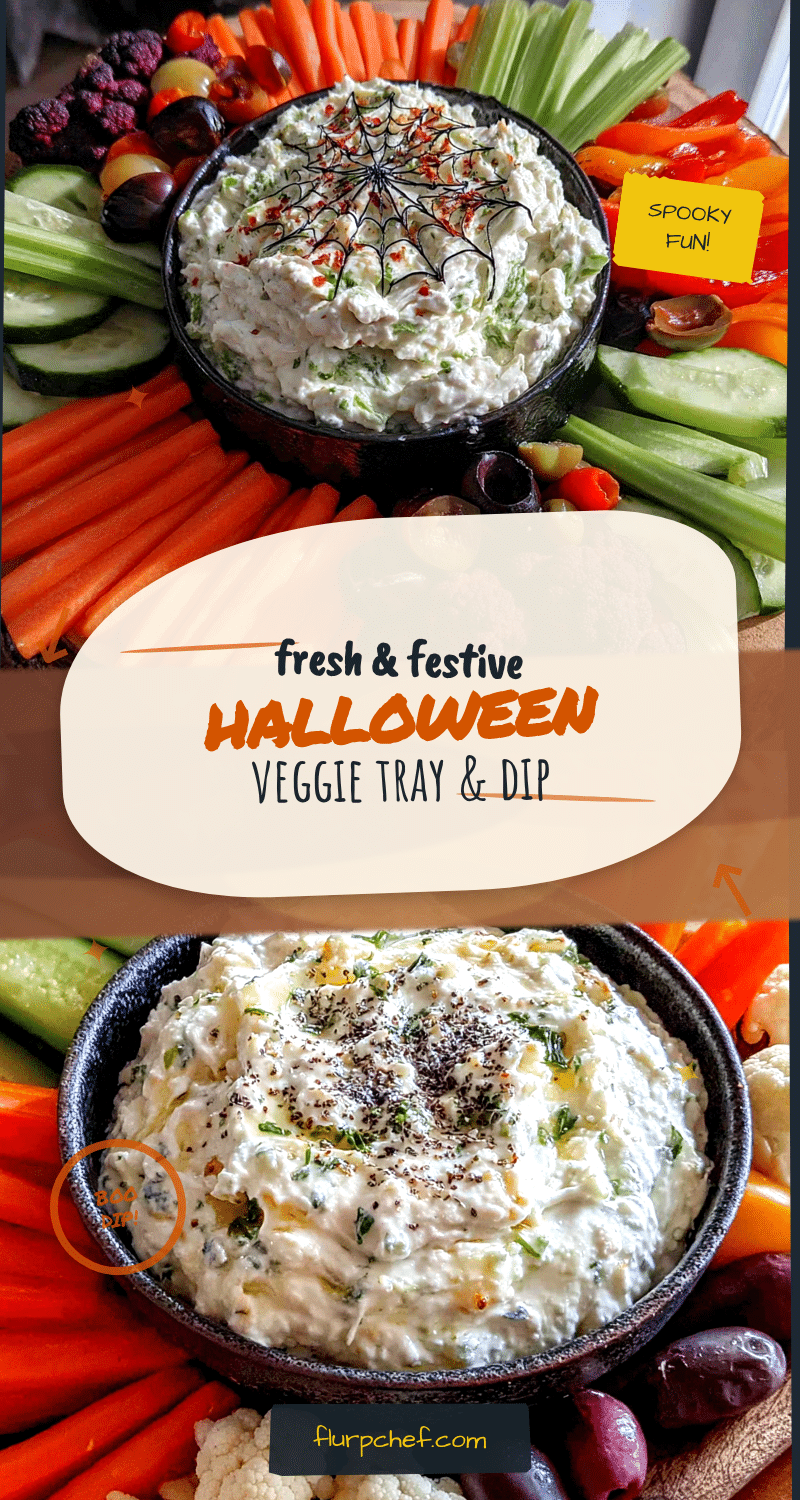 fresh halloween veggie tray with spider web ranch dip recipe