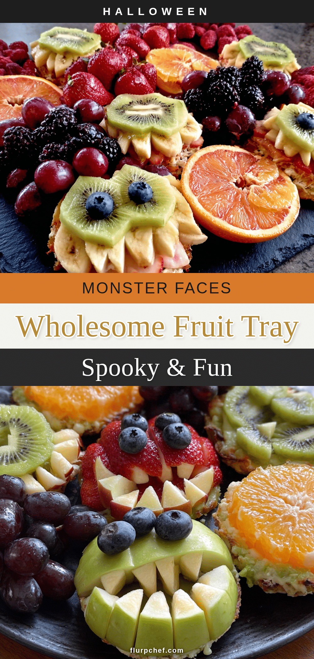 wholesome halloween fruit tray with monster faces recipe
